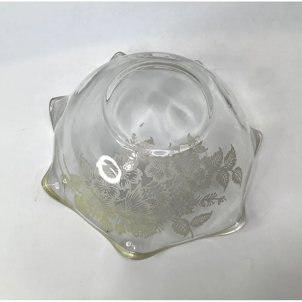 Vintage Silver Overlay Clear Glass Bowl Flowers Scalloped Edge Footed Candy Dish